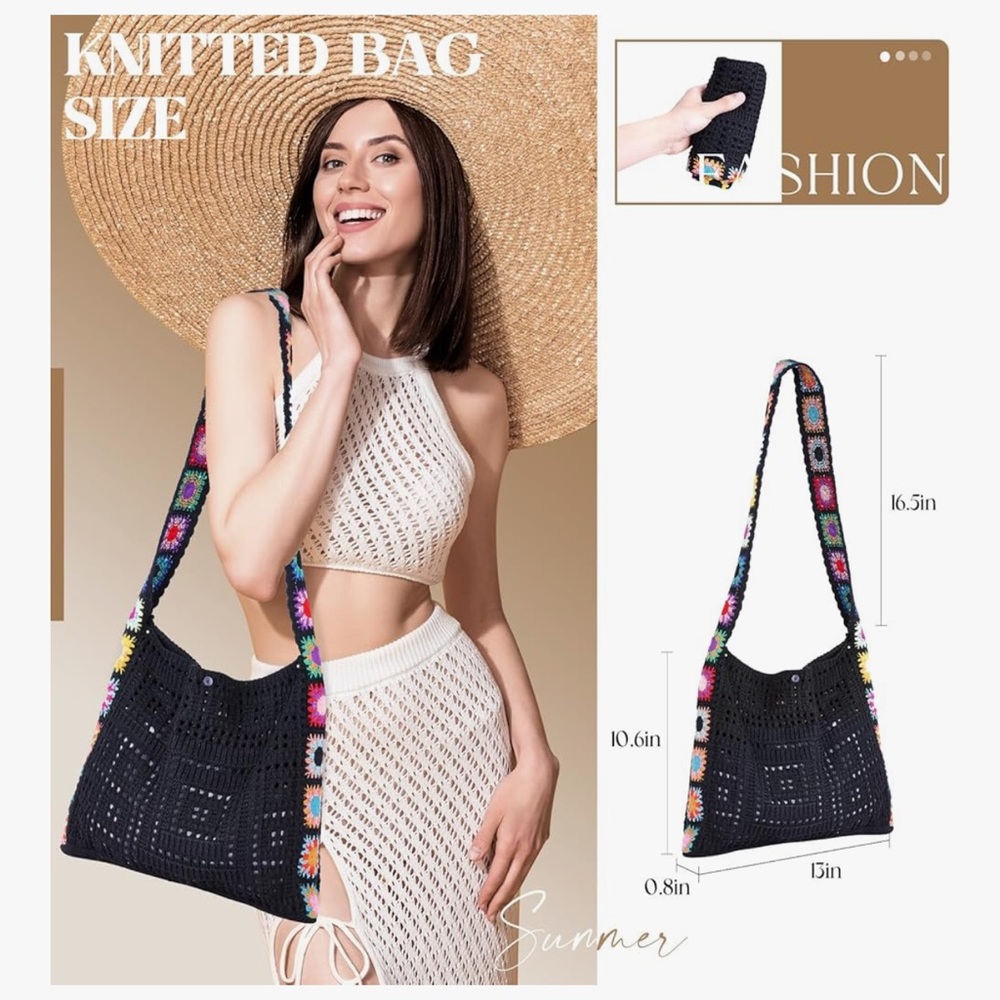 🆕 Crochet Beach Tote Bag Summer Vacation Hobo Tote Knit Bags for Women Mesh - Picture 2 of 6